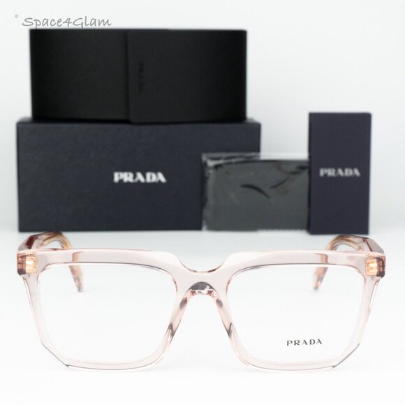 BRAND NEW Prada PRA19V 19Q1O1 Transparent Peach Square Women Eyeglasses 0PR A19V - Picture 2 of 6